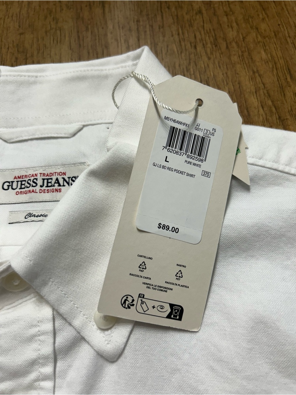 NWT Guess Jeans White Button-Down Oxford Shirt - Men's - Picture 3 of 7